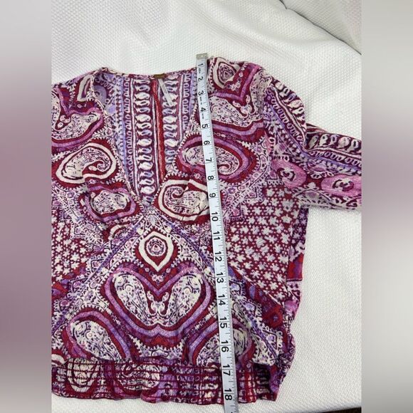 Free People Womens Red Wild Patterned Paisley Print V-Neck Crop Blouse Top XS - Picture 8 of 12